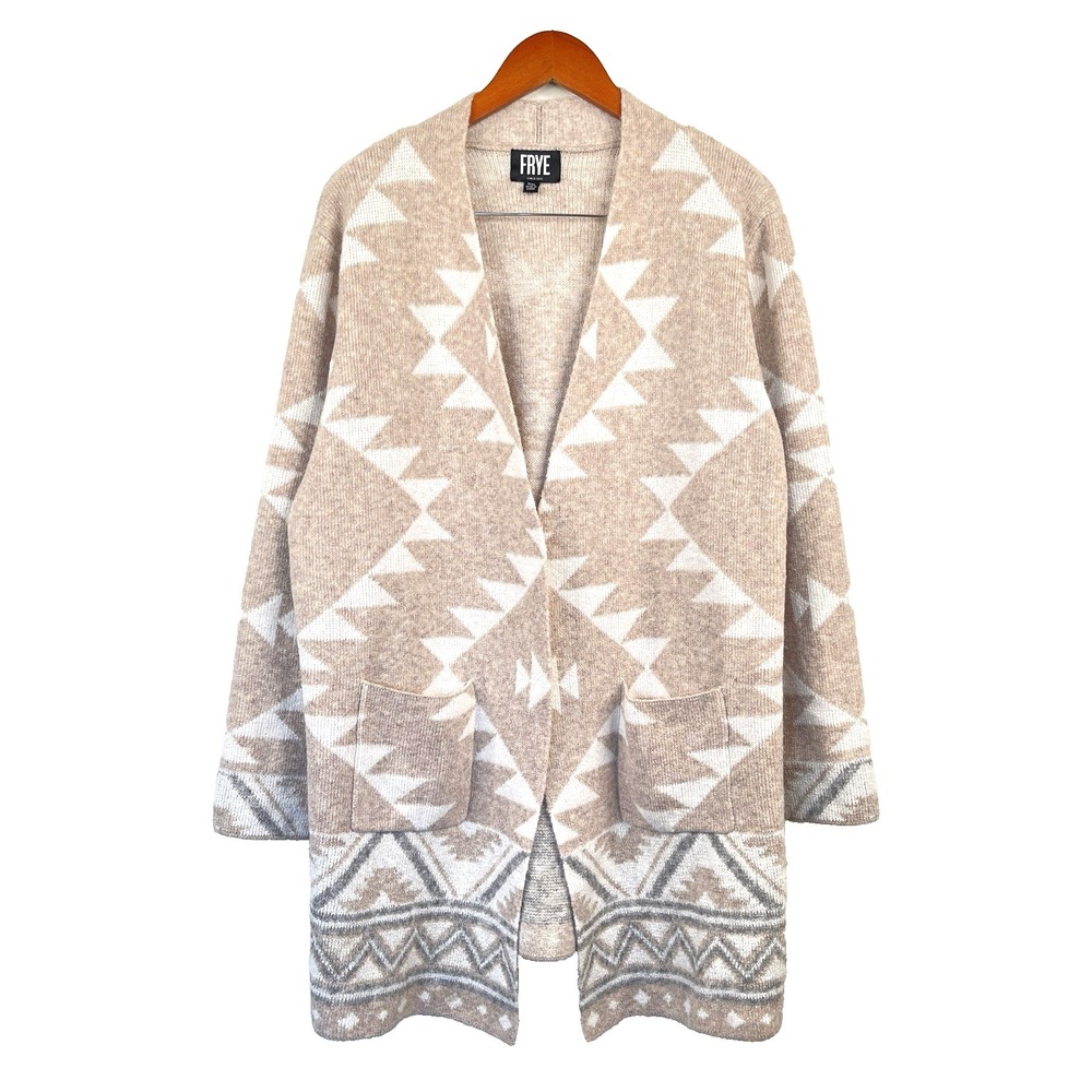 Frye Women Open Front Aztec Southwestern Navajo Geometric  Cardigan Green XXL‎
